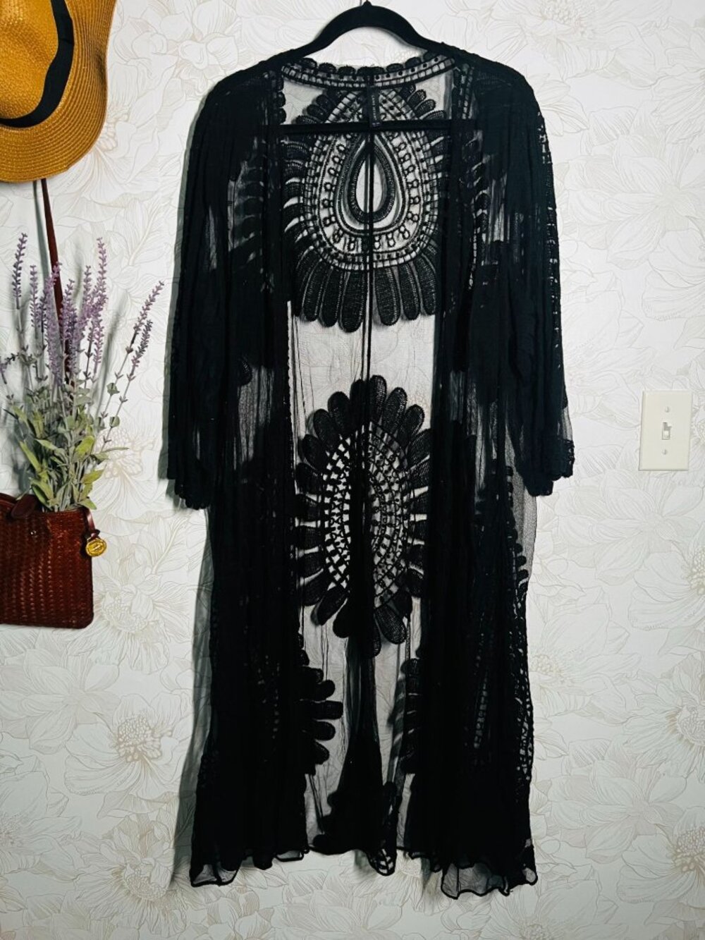 Lane Bryant Sheer Black Embroidered Long Kimono Duster Cardigan Plus Size 18/20